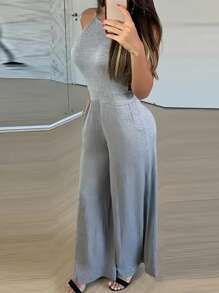 INAWLY Women's Casual Backless Camisole & Wide-Leg Pants Jumpsuit Set