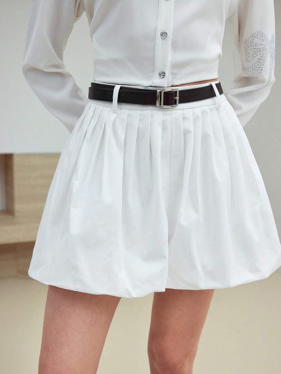 MOTF STUDIO 系腰带褶皱短裤 - 白色 - 查看 1