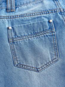 SHEIN BAE Jeans de mezclilla casual de mujer con diseño floral realzado y corte acampanado - Azul - Ver 10
