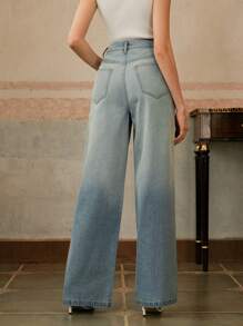 Anewsta Jeans anchos de pierna suelta con aplicaciones de strass vintage para mujeres, elegante, festival, casual