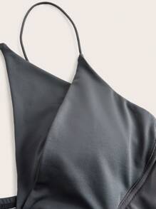 SHEIN ICON 钩眼网眼插入短款吊带背心黑色紧身胸衣上衣 - 深灰色 - 查看 4