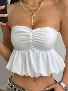 Coolane Women's Summer Streetwear Casual Y2K Cute Vacation Concert Crop Sleeveless Bubble White Tube Top - White - View 5