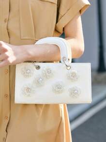 SHECARRY Borsa a spalla casual semplice da donna decorata con fiori 3D