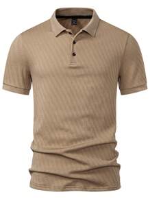 Manfinity Homme Men's Solid Color Short Sleeve Casual Commuter Polo Shirt - Khaki - View 4