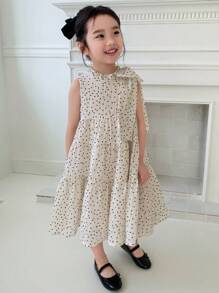 Dazy Kids Young Girls Casual Loose Bow Decor Princess Dress For Summer - Apricot - View 3