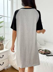 SHEIN Color-Block Letter & Butterfly Print Half Sleeve Nightgown, Moo Moo - Multicolor - View 2