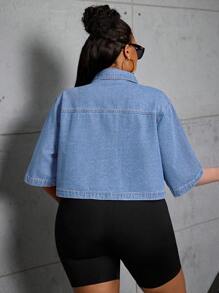 SHEIN SXY 女式大码牛仔短夹克，无弹力 - 淺色水洗藍 - 查看 2