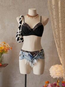 SHEIN Swim Women's Sexy Leopard Splice Spaghetti Strap Bikini Sets, Suitable For Summer Vacation - Multicolor - View 2