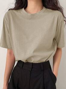 Women's Short Sleeve Simple & Fashionable Solid Color T-Shirt, Suitable For Summer - Apricot - View 3