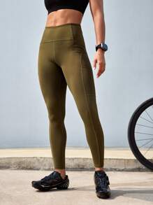 Powerista Women High Waisted Pocketed Everyday Fitness Leggings - Dark Green - View 2