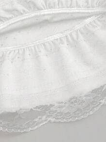 Sweetra Black Jacquard Textured Fabric With Lace Trim Y2K Layered A-Line Peplum Ruffle Skirt, Slimming Mini Skirt