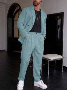 Manfinity Homme Conjunto de chaqueta y pantalón de traje de unicolor de una sola hilera para hombre