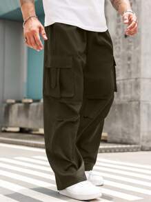 Manfinity LEGND Straight Leg Cargo Pants, Plain, Minimalist, Suitable For Summer - Coffee Brown - View 3