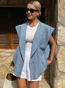 Livesso 夏季新款音乐节宽松休闲度假牛仔夹克女外套 - 藍色 - 查看 5