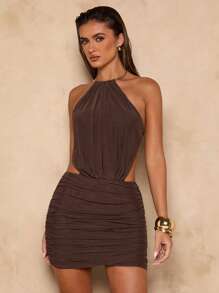 SHEIN BAE Vestido ajustado con pliegues y escote en la espalda de unicolor elegante para mujer, de verano