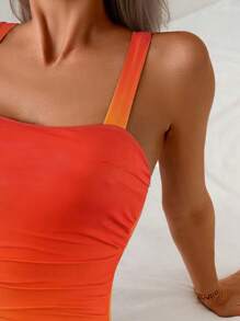 Swim Lushoire Women's Graceful Slimming Ruched Ombre One Piece Swimsuit With Wide Strap For Summer Beach Vacation - Multicolor - View 8