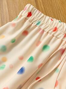 SHEIN LUNE Pantalones largos con cintura elástica y cordón con estampado aleatorio de flores/lunares - Albaricoque - Ver 4