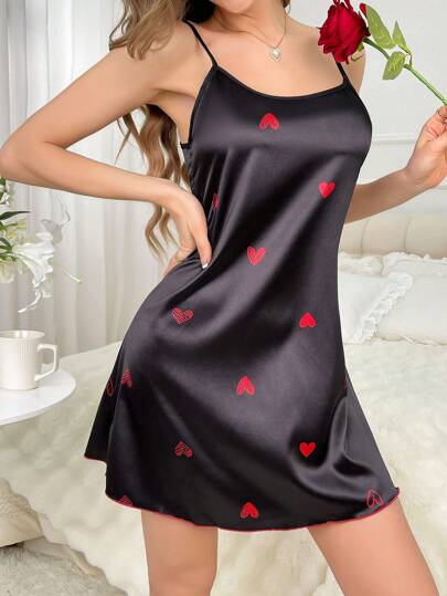 Heart Print Spaghetti Strap Pajama Sleepdress view 5