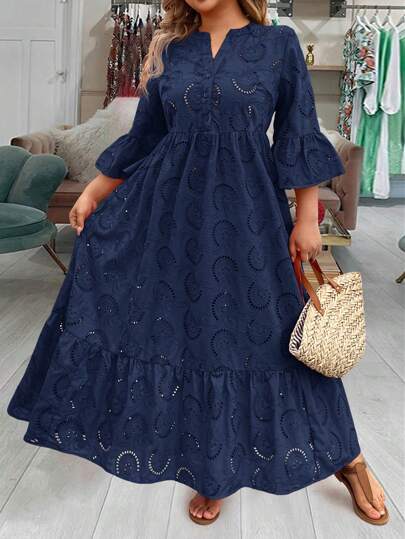 SHEIN LUNE Plus Size Dresses Valentine Red Dress Maxi Dresses For Women Summer Dresses Summer Boho Old Money Cotton Flowy Dress