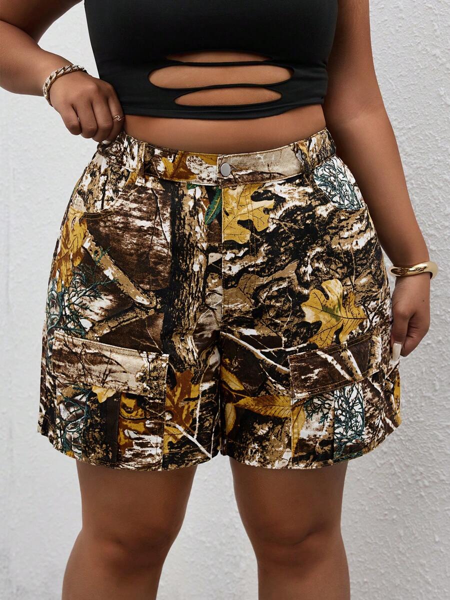 SHEIN SXY Plus Size Women Summer Festival Bermuda Denim Shorts - Multicolor - View 1