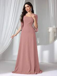 Coutiva Women's Beaded Bodycon Knit Formal Evening Gown, Party Dress, For Wedding Guest - Pink - View 6