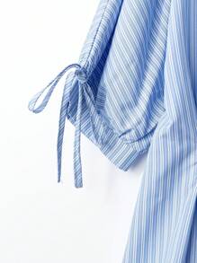 Franclia 女士优雅条纹印花短袖修身泡泡袖衬衫