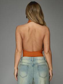 MISSGUIDED Body con cuello de canguro, espalda descubierta, diseñador para fiesta, evento, club, cóctel, ocasión, estilo halter, alta moda, verano, primavera, salida nocturna, enunciado, drapeado, ajustado, vestimenta de noche