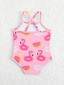 SHEIN Cartoon Flamingo Print Pink Newborn Infant Baby Swimsuit/Custom Print/Baby Girls/One-Piece Swimwear Swimsuits For Baby Baby Swimwear Baby Swimsuits Swimming Suits For Baby Swimming Suits For Baby S