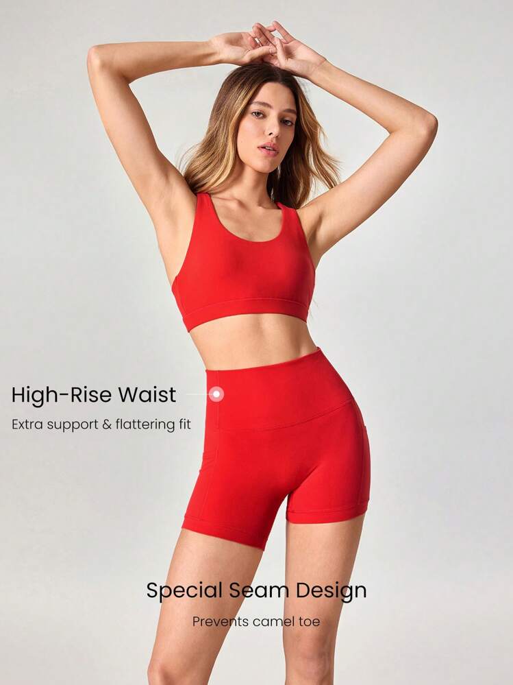 GLOWMODE 4.3" FeatherFit™ Anti-Slip Pocket Bike Shorts Non Front Seam Low Impact Cycling Running Gym Workout - Fiery Red - View 4