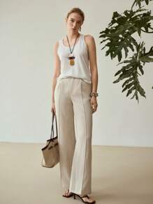 MOTF PREMIUM 亚麻细褶西装裤 - 杏色 - 查看 9