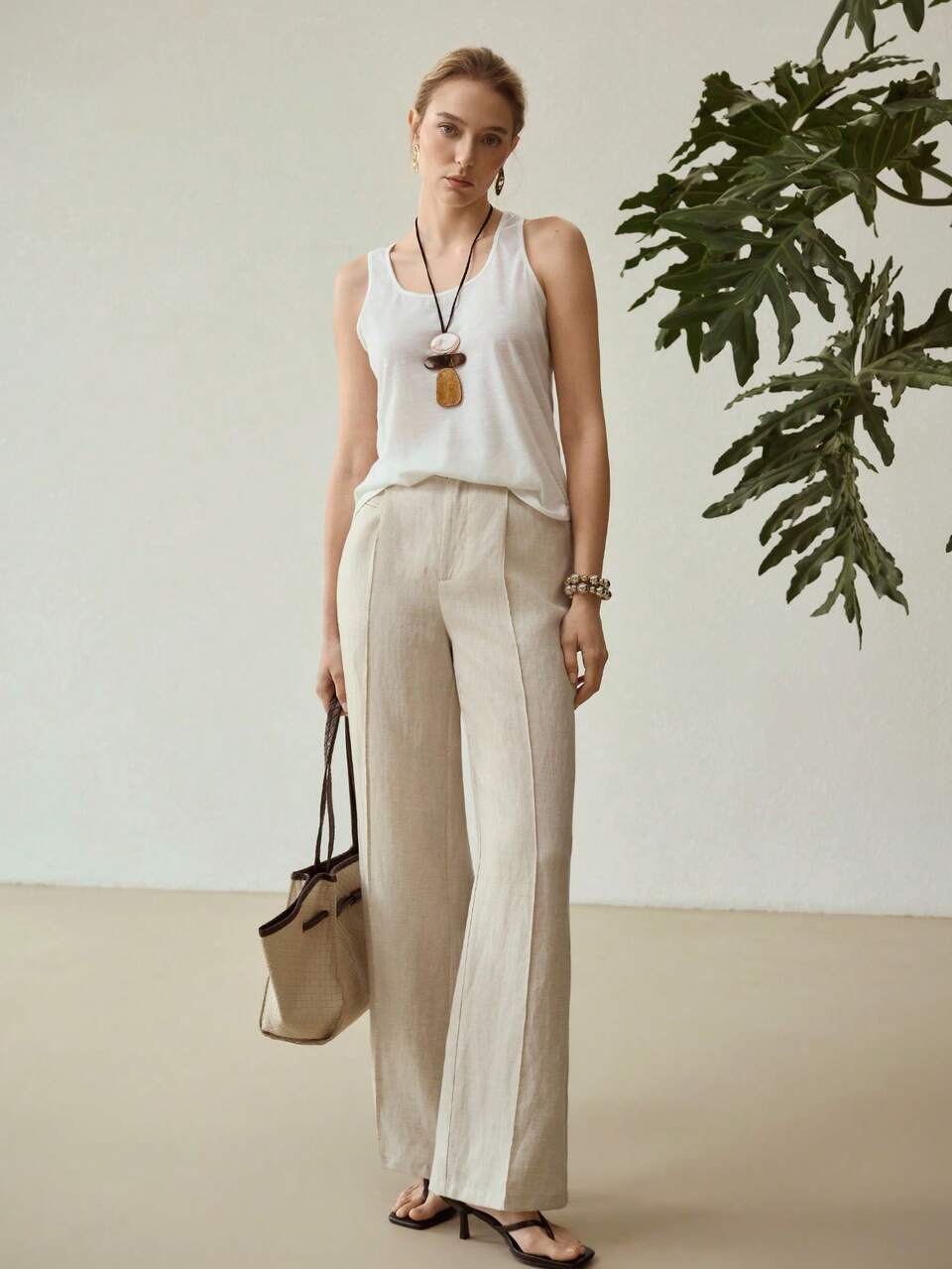 LINEN PINTUCK SUIT PANTS