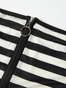 INAWLY Women's Contrast Color Striped And Printed Simple Daily Top