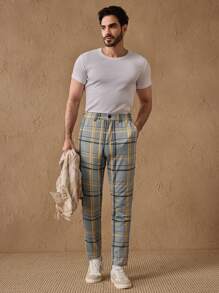 Manfinity ModaGents Men's Multicolor Cropped Knitted Pants: Stylish Plaid Pattern Semi-Sheer Trousers With Zipper Detail