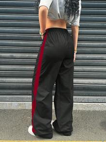 Sparklyn Teens' Street Style Sporty Hip Hop Influencer Colorblock Digit Print Loose Fit Pants - Black - View 2