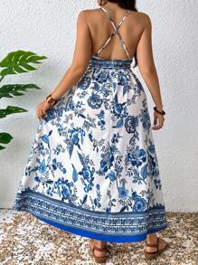 SHEIN PETITE Plus Size Elegant Vacation Floral Print Dress - Multicolor - View 3