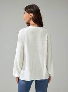 SHEIN Tall Chemisier casual/de vacances manches longues pour femmes avec col cranté et broderie