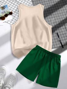 Manfinity Hypemode Men's Simple And Fashion Tank Top & Shorts Set, Suitable For Summer - Multicolor - View 2