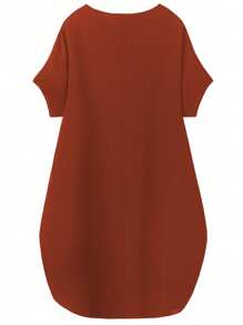 EMERY ROSE Plus Size Women Round Neck Short Sleeve Casual Comfortable Designed Shift Dress, Suitable For Daily Commute - Bronze - View 2