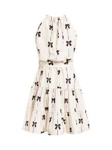 Ellevyn Women's Butterfly Print Ruffle Hem Halter Neck Dress,Summer Outfits For Women ,Butter Yellow Women Vacation Dress