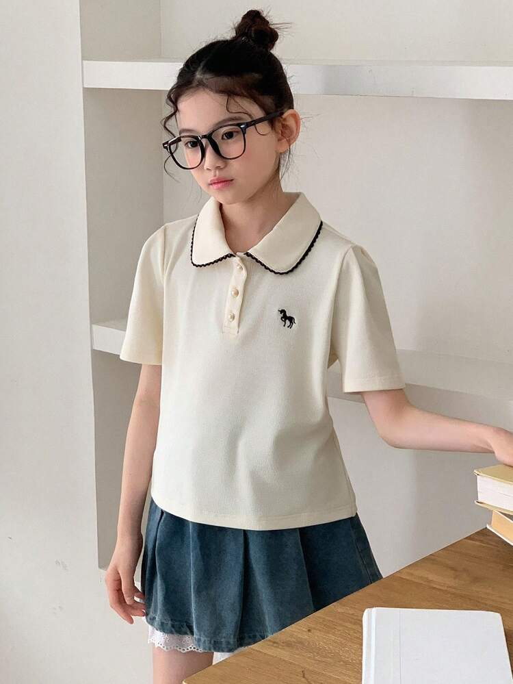 Tween Girls Fall Collared Half Button T-Shirt,Back To School Clothes
