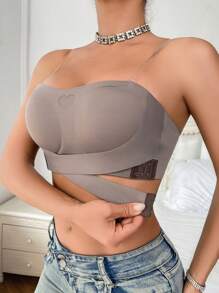 SHEIN 1pc Lift/Support Hook Front Bandeau Bra For Large Bust, Anti-Sag & Spill Over - Coffee Brown - View 1
