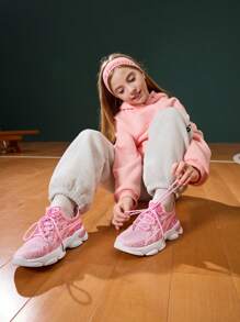 JNSQ 4 Season Versatile Colorblock Mesh Breathable Soft Children Sports Shoes, Back To School - Pink - View 3