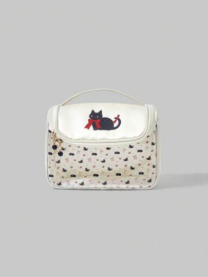 Kawaii Süße beige Schleife & schwarze Katze transparente großvolumige tragbare Kosmetiktasche 1440731