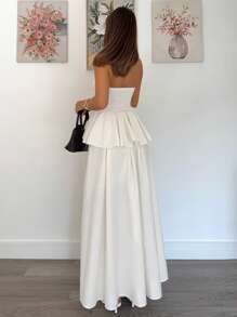 Siren Gaze Women's Simple Solid Color Ruffle Hem Dress, Summer New Year Elegant White Evening Dress Party - White - View 3