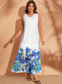 EMERY ROSE Große Größen Sommer Lässig Kleid mit Polka Punkt und Blumen Muster - Verschiedenfarbig - Übersicht 6