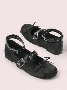 CUCCOO DOLLMOD Women's Black Ribbon Bow Slip-On Flat Shoes - Black - View 9