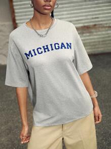 Streetz SHEIN Sport Camiseta holgada informal con estampado para mujer, apta para hacer deporte y uso diario