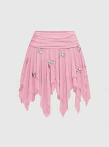 ROMWE Asymmetrical Mesh Bowknot Detail Women's Mini Skirt - Pink - View 1