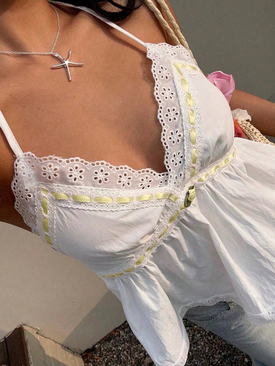 SHEIN Unity 女士刺绣 3D 花卉装饰挂脖吊带背心