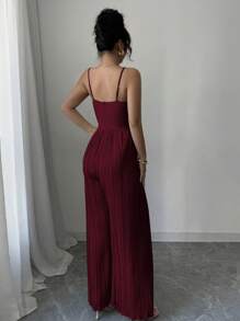 Selianne Women's Spring/Summer New Fashion Spaghetti Strap Pleated Jumpsuit - Burgundy - View 2